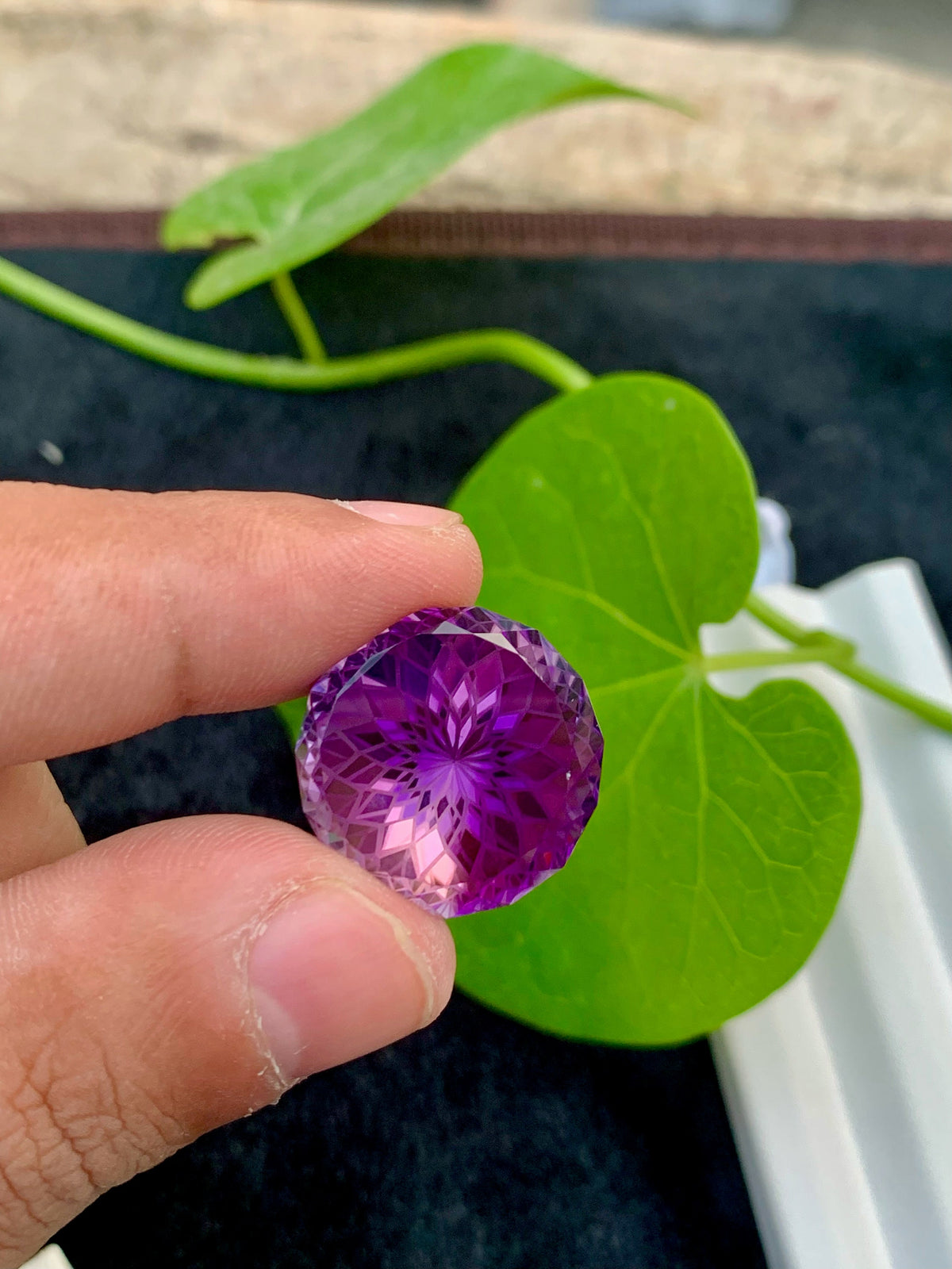 Purple Pink Amethyst Gemstone: Precision Flower Cut, Loupe Clean, 30.95 CT
