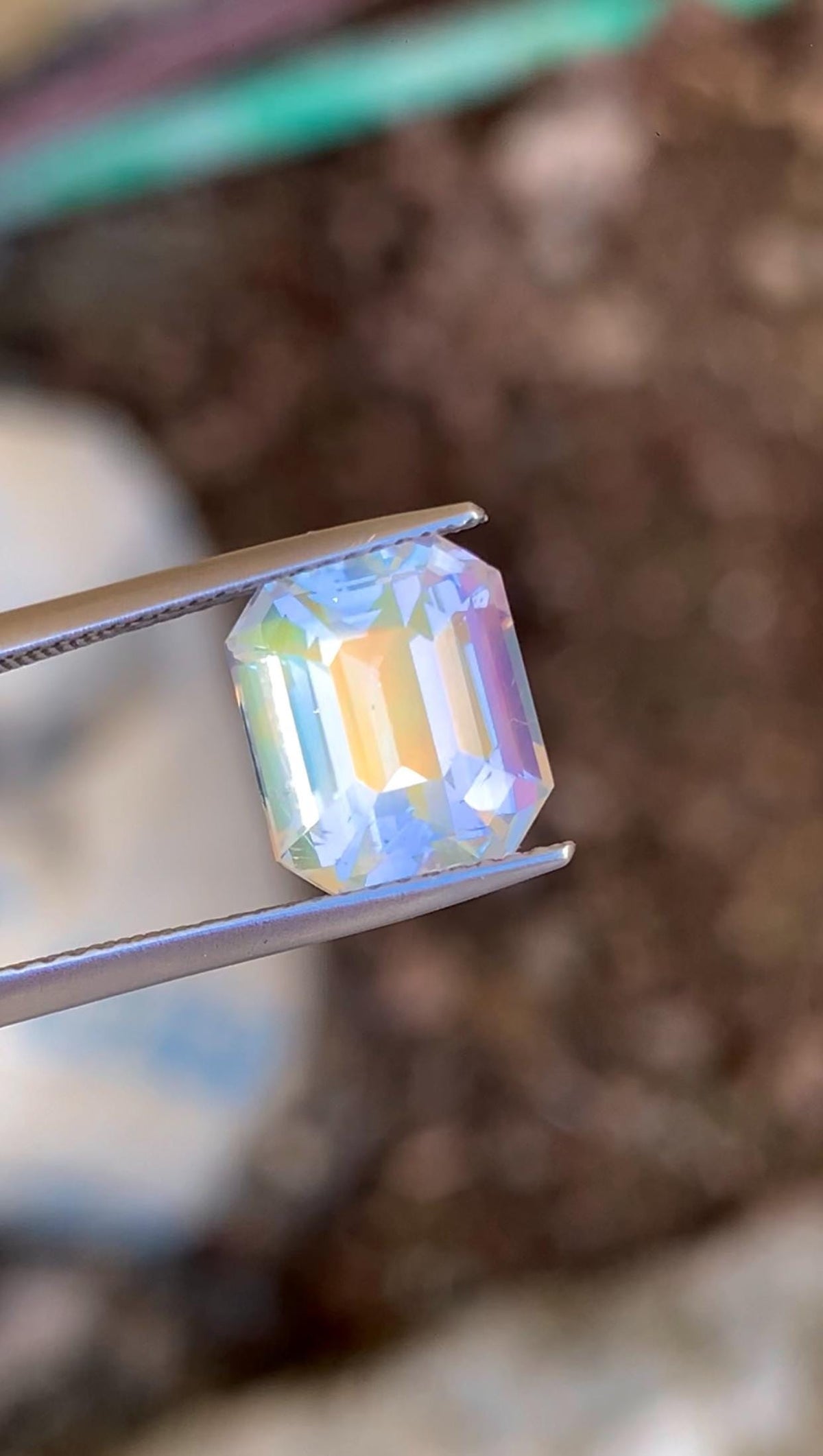 Emerald Cut Rainbow Moonstone Gemstone: Madagascar Loose Stone, 4.45 CT