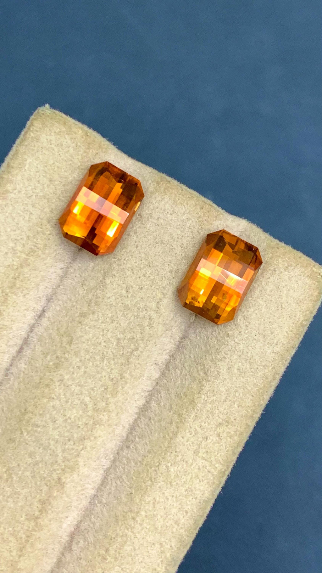 Madeiran Citrine Gemstone Pair: Fine Orange Vintage Ring Stones, 2.90 Carat