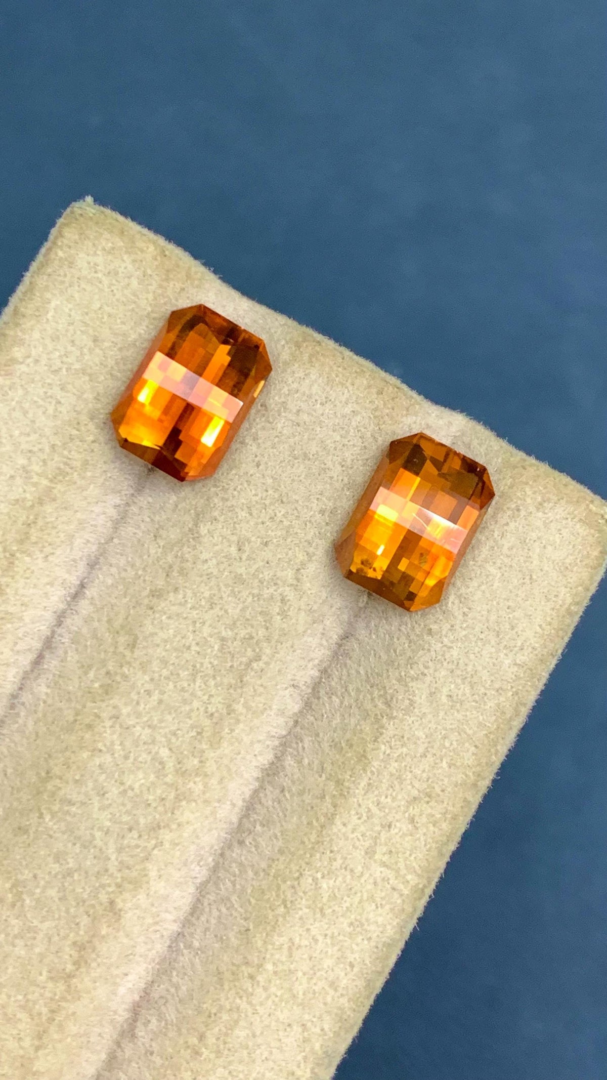 Madeiran Citrine Gemstone Pair: Fine Orange Vintage Ring Stones, 2.90 Carat