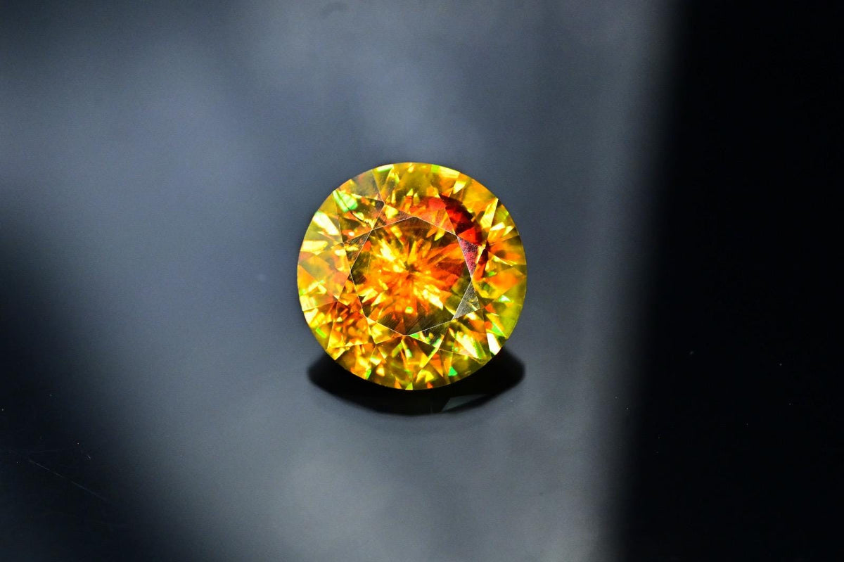 Natural Fire Sphene Gemstone: Round Cut, 5.85 CT, Himalayan Origin