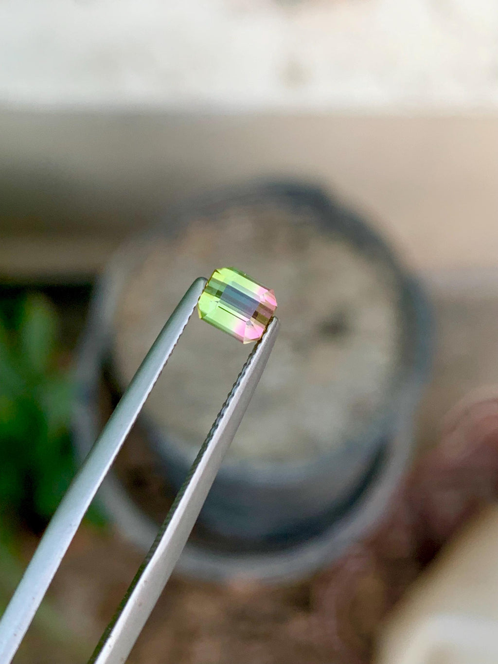 Watermelon Tourmaline Gemstone: Faceted Bi-Color Oval, 0.85 CT