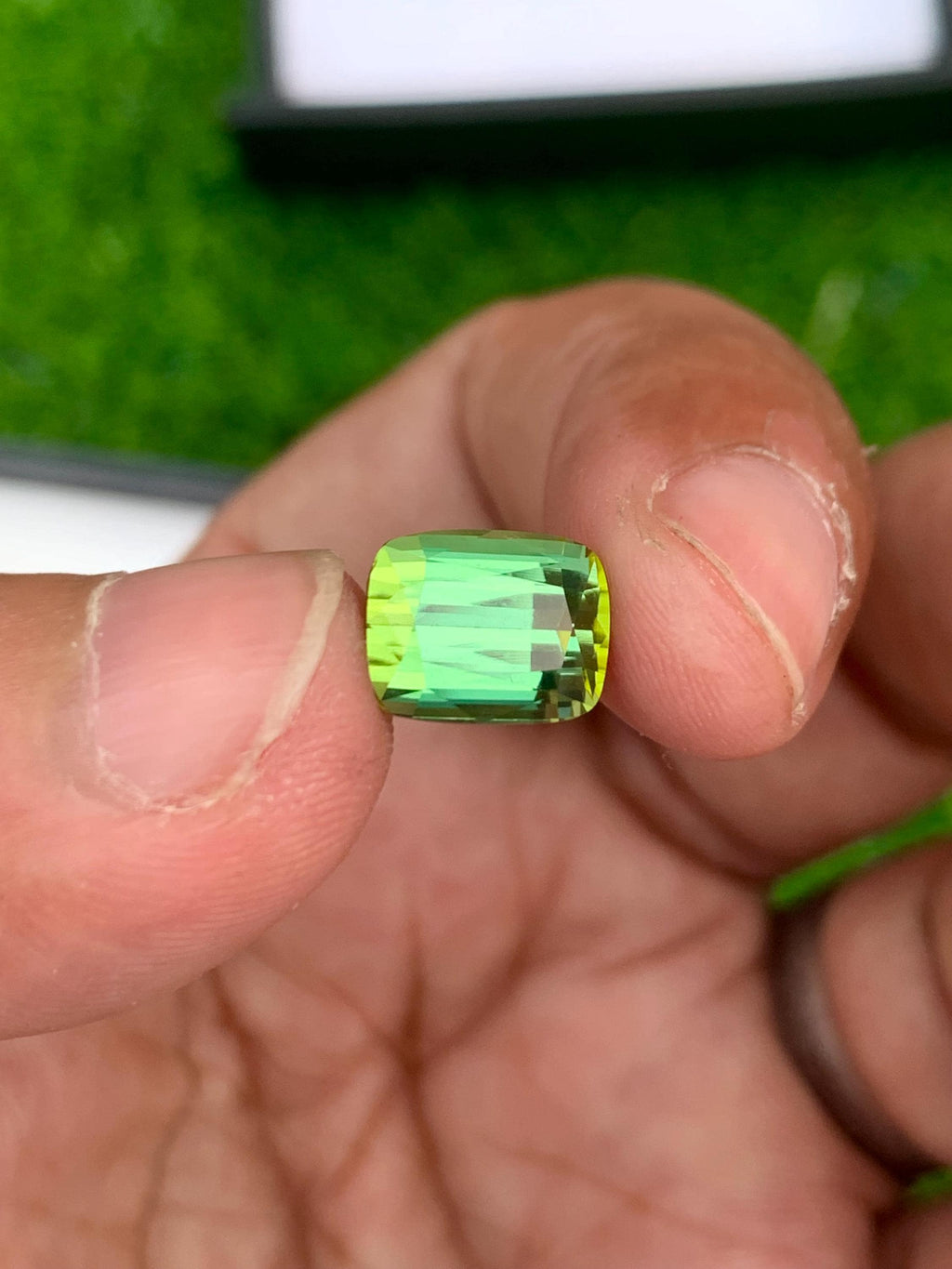 4.35 CT Bluish Green Tourmaline Gemstone: Cushion Cut Ring Stone