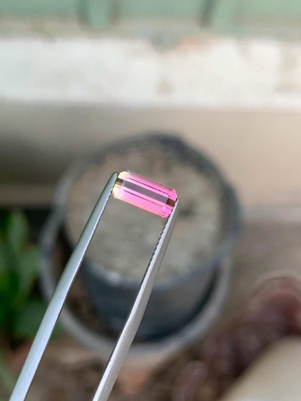 Bi-Color Tourmaline Gemstone: 1.60 CT Emerald Cut, Pink/Green