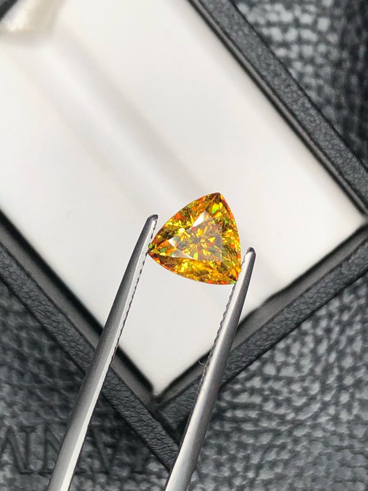 2.5 CT Trillion Cut Sphene Gemstone: Rare Trichroism Titanite
