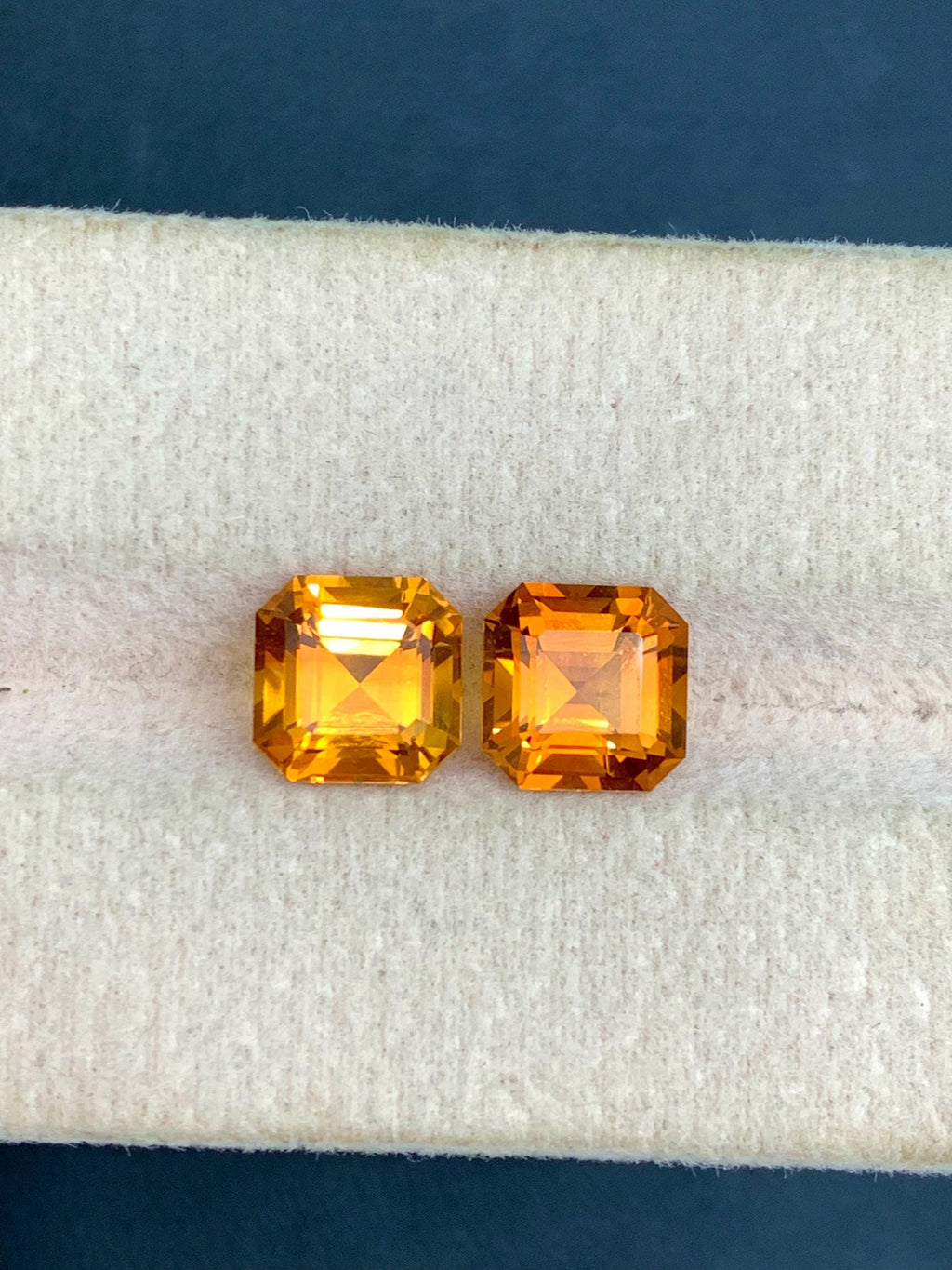 Madeiran Citrine Gemstone Pair: Orange Ascher Cut, November Birthstone, 3.75 Carat