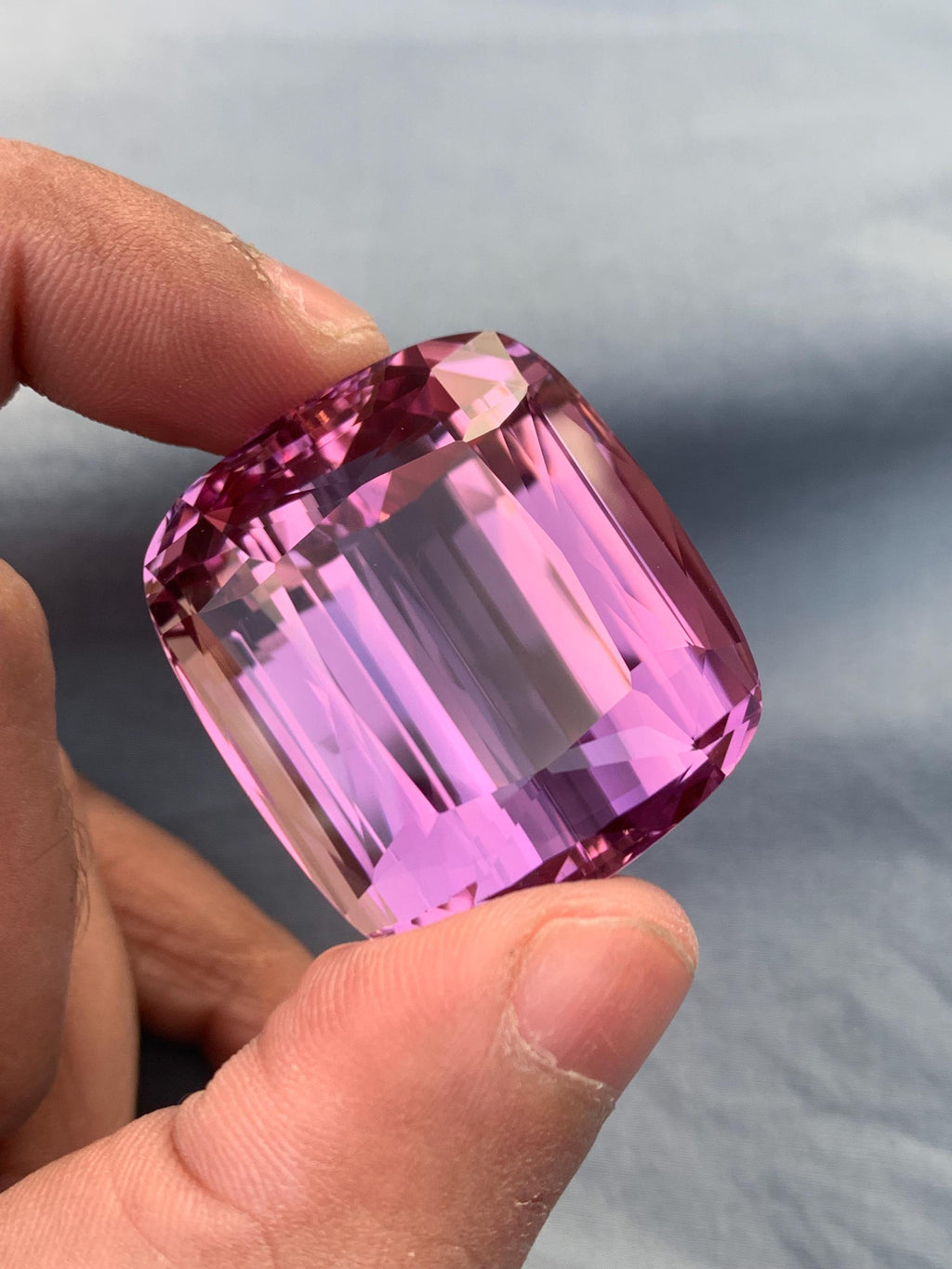 Peach Pink Kunzite Gemstone: 180.45 CT Cushion Cut, Flawless