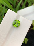 Lime Green Peridot Gemstone: Cushion Cut Faceted Stone, 3.25 CT