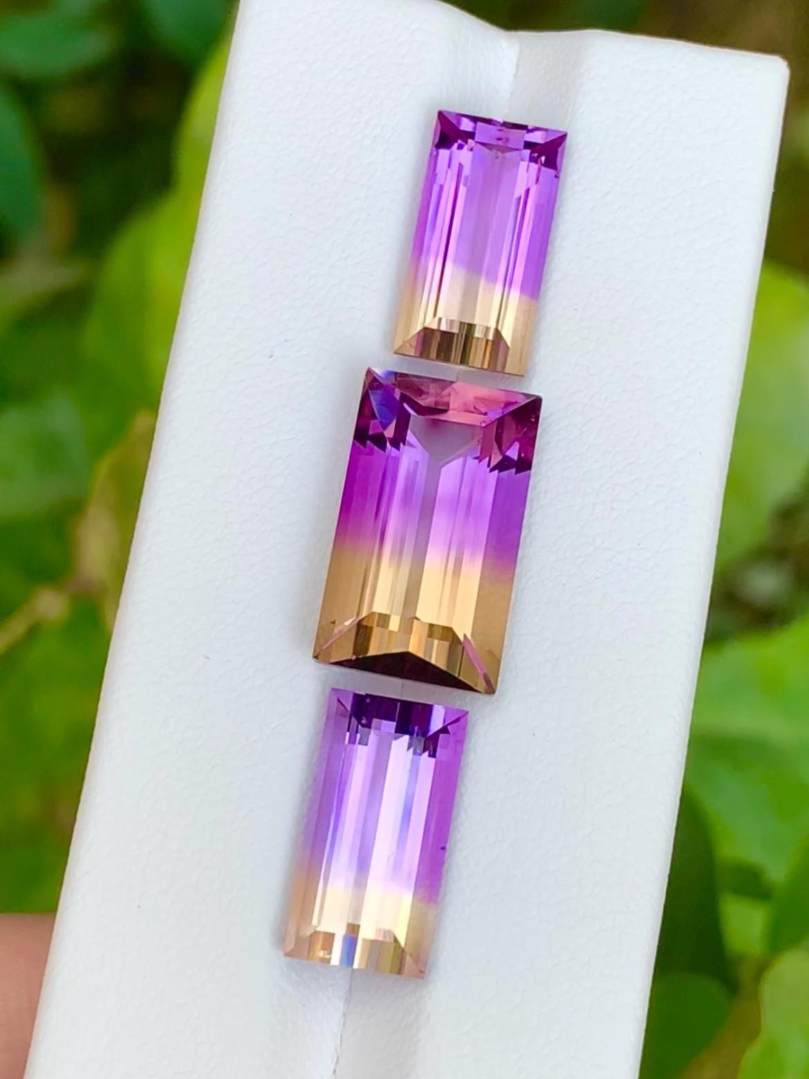 Ametrine 32.50ct Set • Matched Pair & Center Stone • Baguette Rectangular Cut Brazil