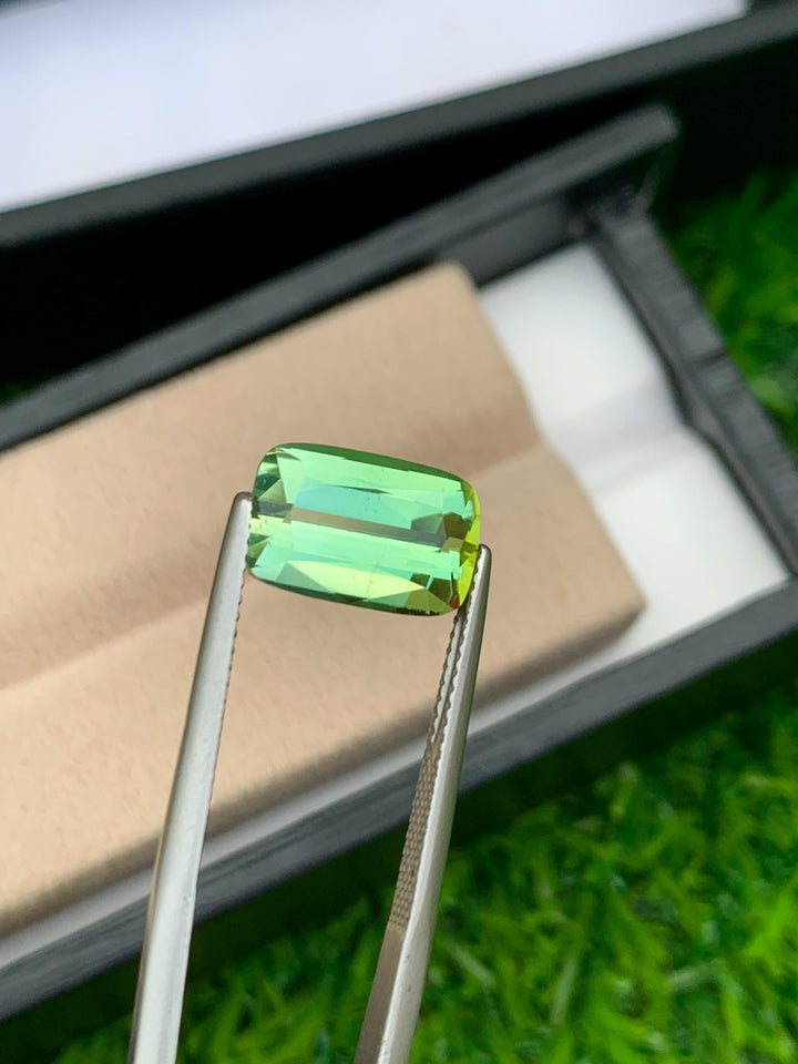 Yellowish Green Tourmaline Gemstone: 5.00 Carat Faceted Cushion Cut