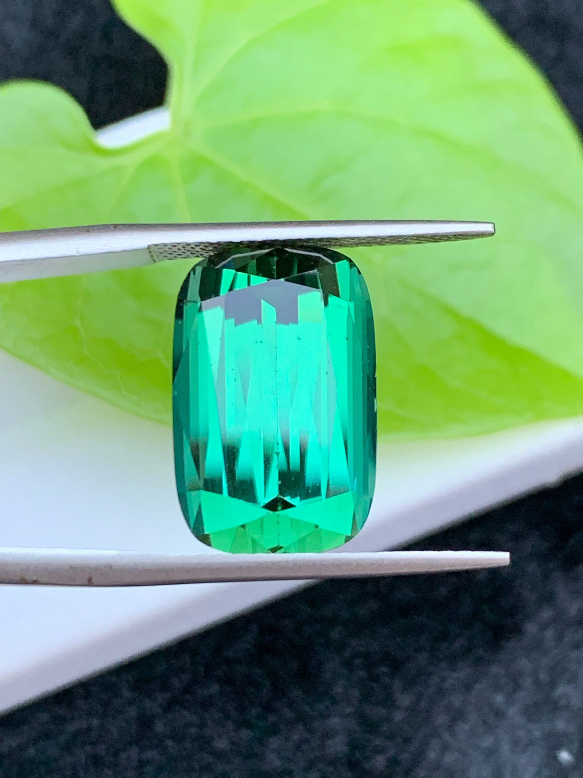 Bluish Green Tourmaline Gemstone: 13.50 CT Faceted Long Cushion Cut