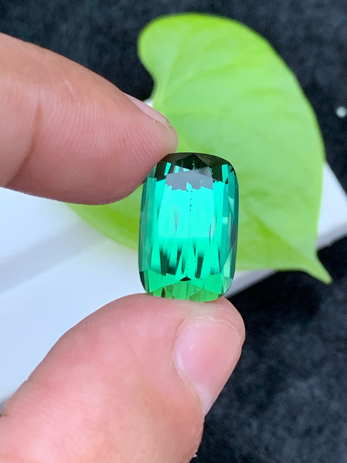 Bluish Green Tourmaline Gemstone: 13.50 CT Faceted Long Cushion Cut