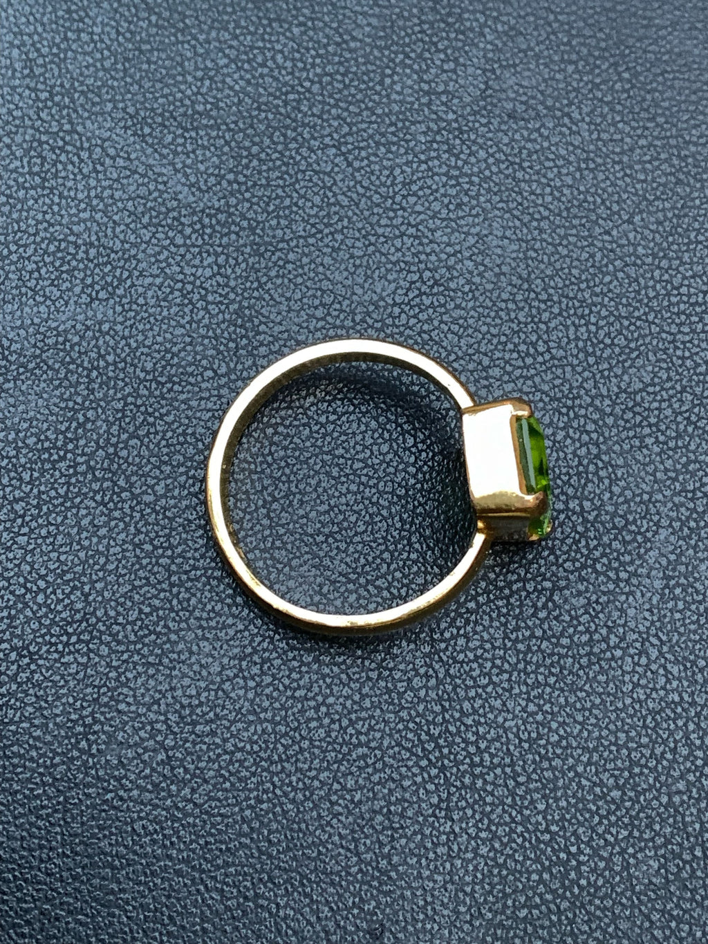 21K Gold Signet Ring: Emerald Cut Peridot, August Birthstone