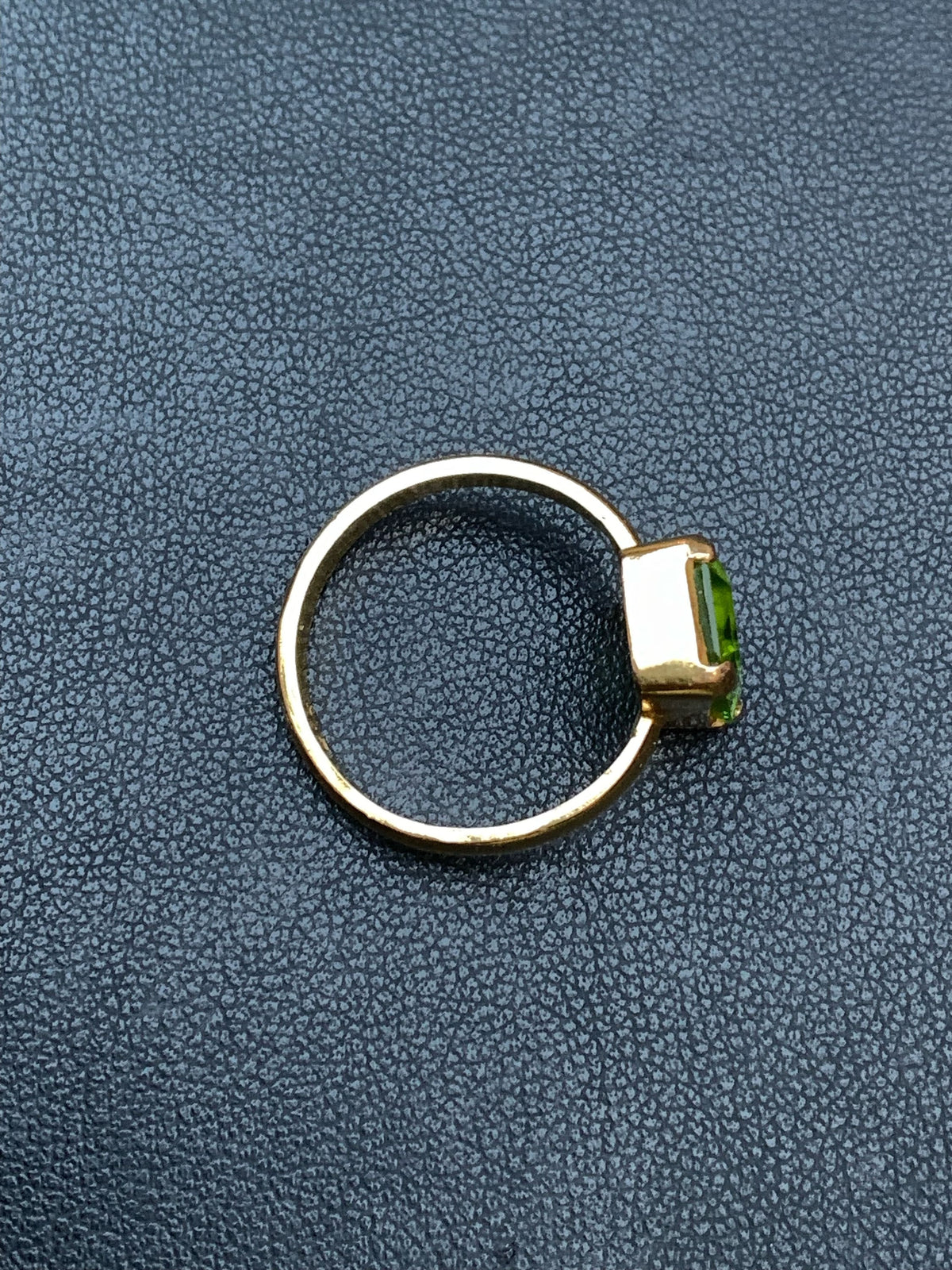 21K Gold Signet Ring: Emerald Cut Peridot, August Birthstone
