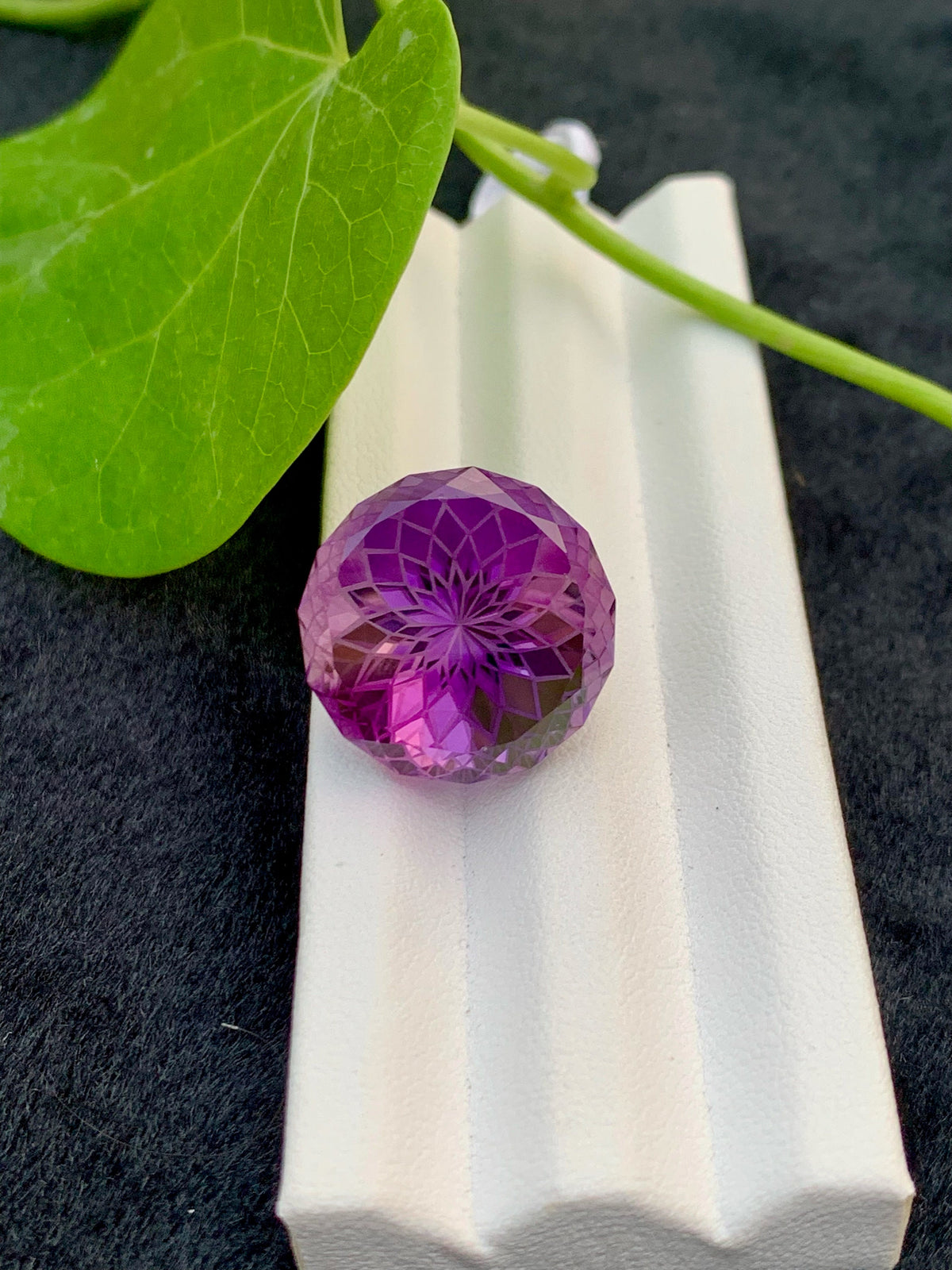 Purple Pink Amethyst Gemstone: Precision Flower Cut, Loupe Clean, 30.95 CT