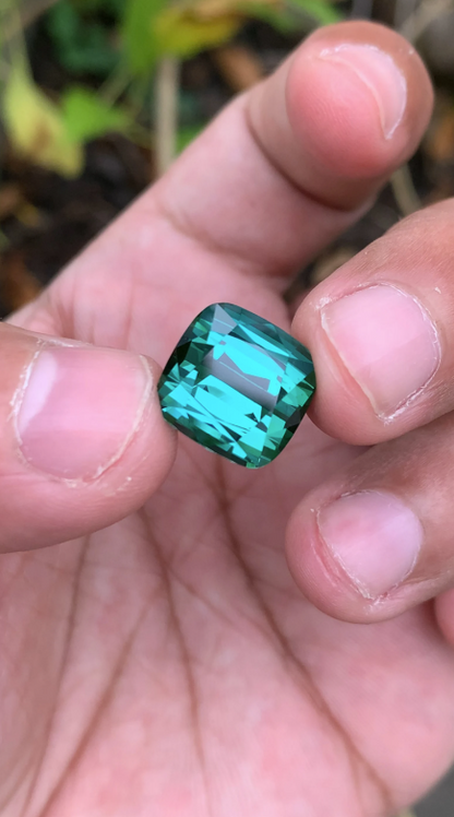 Natural Blue Green Tourmaline Gemstone For Sale , Cushion Shape Tourmaline For Jewelry , faceted tourmaline gemstone, loose stone, 12.70 CT