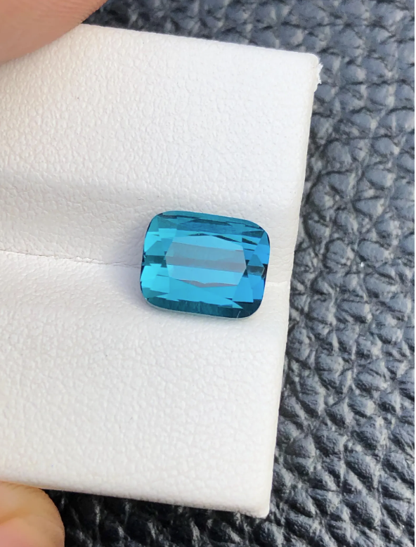 Lagoon Natural Tourmaline Gemstone For Sale , Cushion Cut lagoon Tourmaline Jewellery, Cushion Shape Ink Blue Tourmaline Ring 3.30 Carats