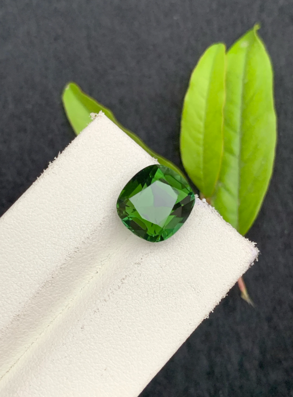 Natural Bottle Green colour Tourmaline, Flawless 5.90 CTS Cut Tourmaline, Custom Cushion Cut, Origin Afghanistan