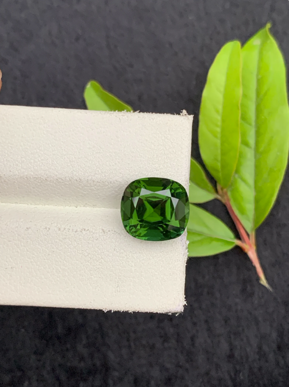 Natural Bottle Green colour Tourmaline, Flawless 5.90 CTS Cut Tourmaline, Custom Cushion Cut, Origin Afghanistan