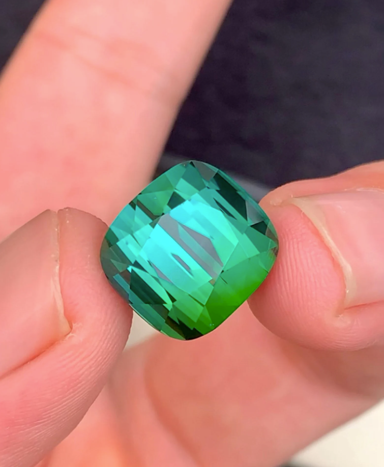 16.40ct Blue-Green Tourmaline – Flawless Cushion Cut Gemstone from Afghanistan