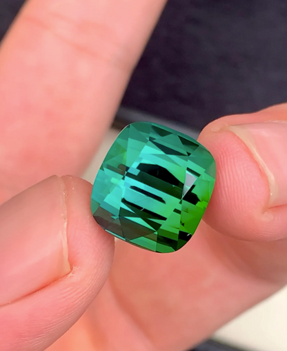 16.40ct Blue-Green Tourmaline – Flawless Cushion Cut Gemstone from Afghanistan