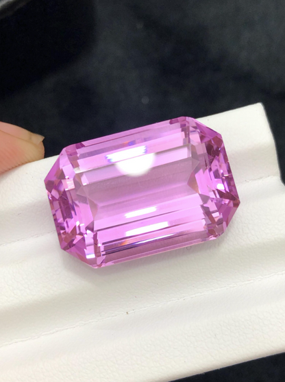 42.85ct Deep Pink Kunzite – Flawless Emerald Cut Gemstone from Afghanistan