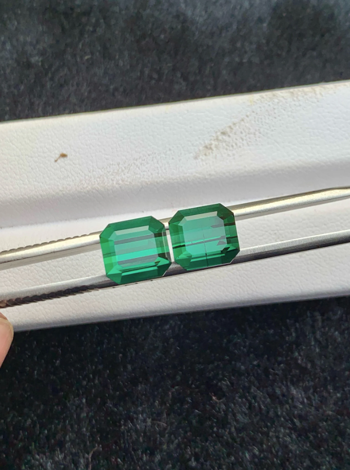 8.80ct Forest Green Tourmaline Pair – Natural Emerald Cut Elbaite from Afghanistan