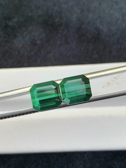 8.80ct Forest Green Tourmaline Pair – Natural Emerald Cut Elbaite from Afghanistan