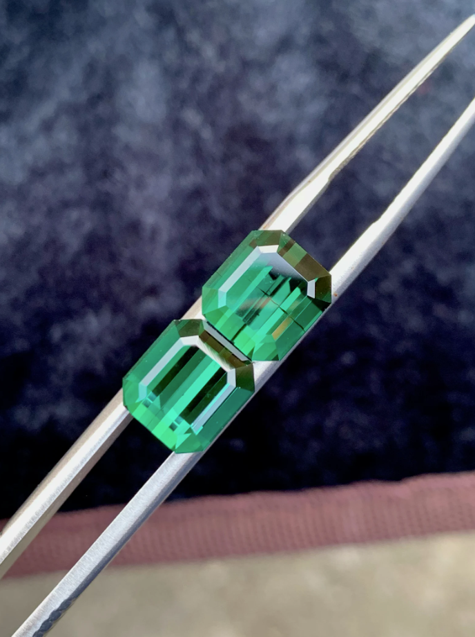 8.80ct Forest Green Tourmaline Pair – Natural Emerald Cut Elbaite from Afghanistan