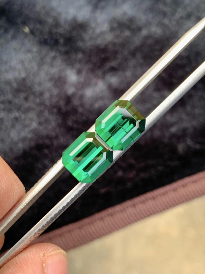 8.80ct Forest Green Tourmaline Pair – Natural Emerald Cut Elbaite from Afghanistan