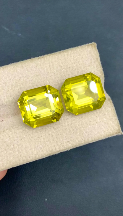 19.55ct Natural Olive Green Citrine Pair – Emerald Cut Quartz Gemstones for November Birthstone Jewelry