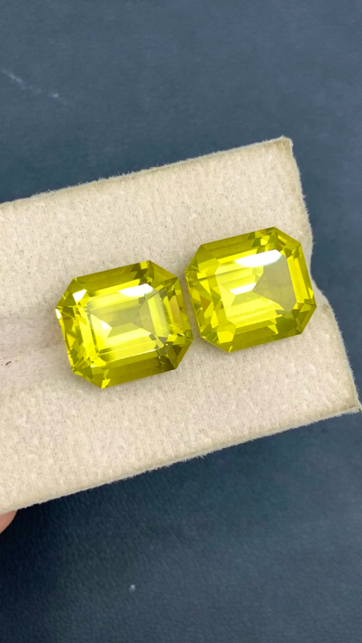 19.55ct Natural Olive Green Citrine Pair – Emerald Cut Quartz Gemstones for November Birthstone Jewelry