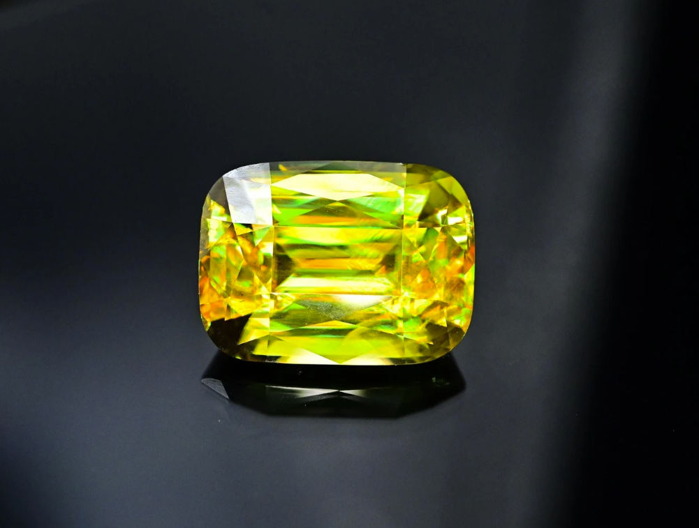 Natural Sphene Gemstone, Cushion Cut Ring