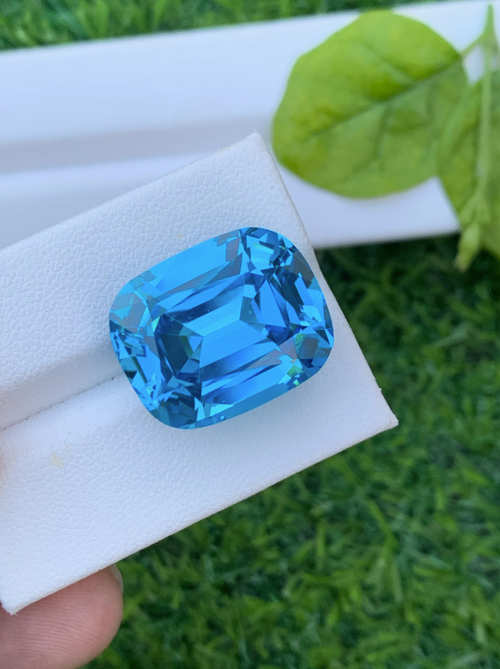 35.65ct Electric Blue Topaz – Loupe Clean Cushion Cut Gemstone from Brazil