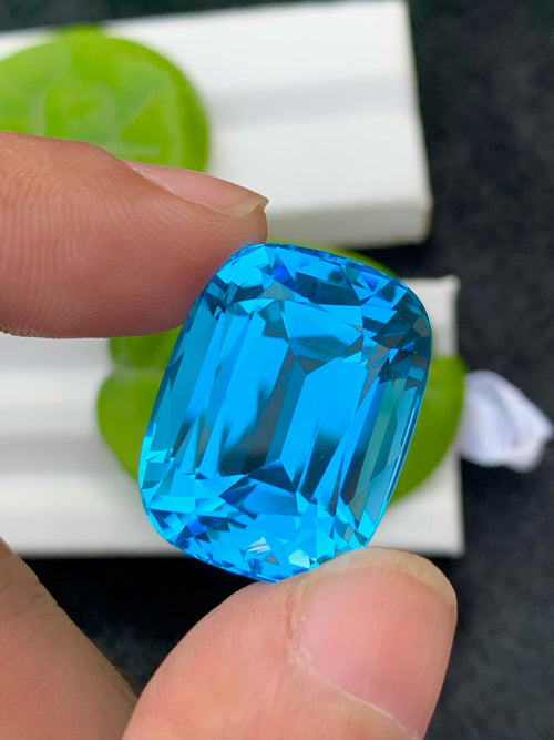 57.25 CT Swiss Blue Topaz Gemstone: Cushion Cut Jewelry Stone