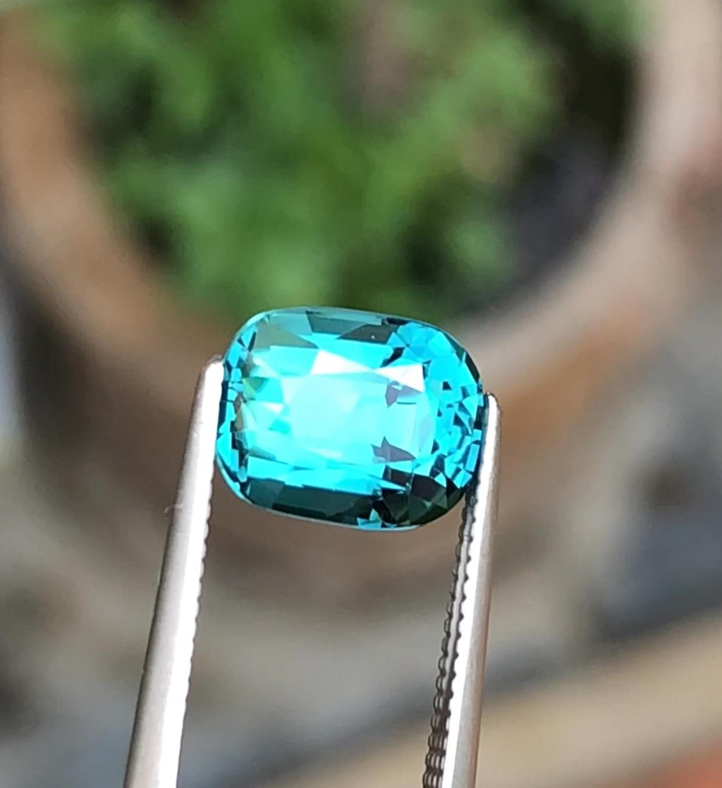 Natural Neon Blue Tourmaline Cushion Cut – 2.70 Carat from Afghanistan Facated gemstone