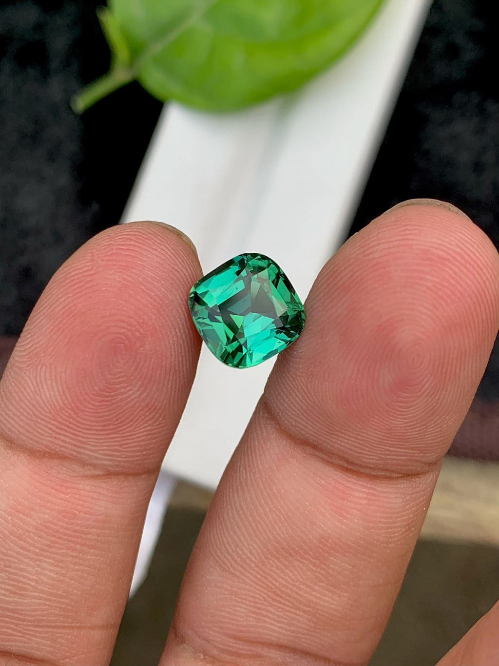 Faceted Bluish Green Tourmaline Gemstone: Cushion Cut, 3.75 CT