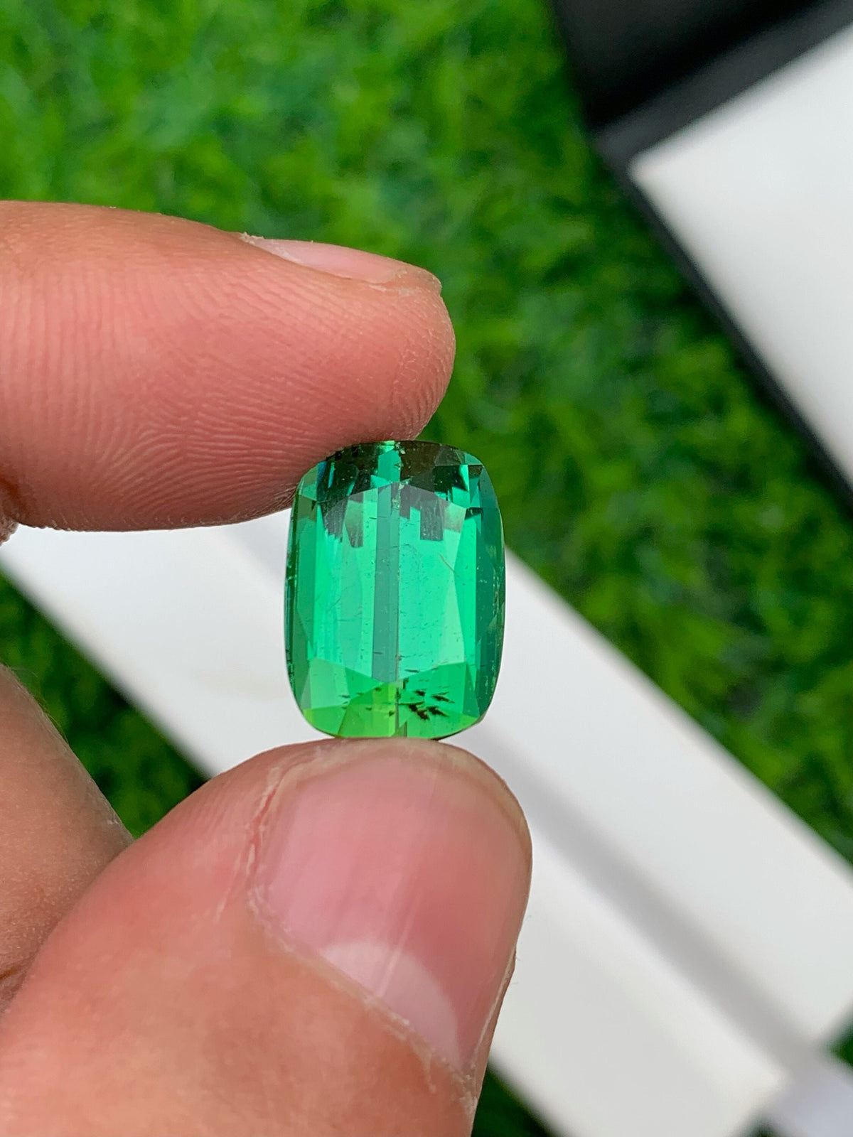 AAA Bluish Green Tourmaline Gemstone: Flawless Cushion Cut, 8.85 CT