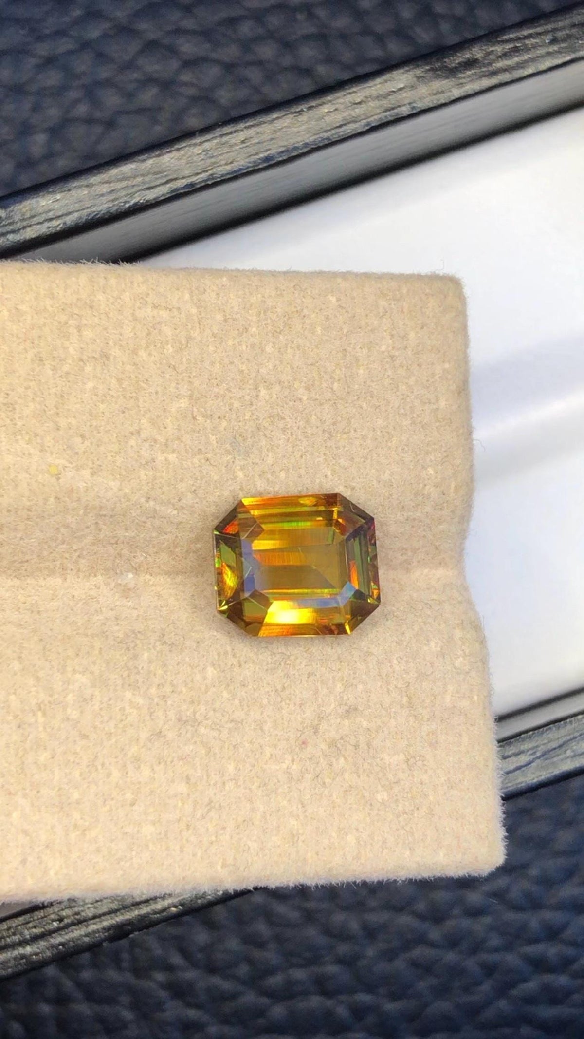 2.40 CT Emerald Cut Sphene Gemstone: Greenish Yellow Titanite, August Birthstone