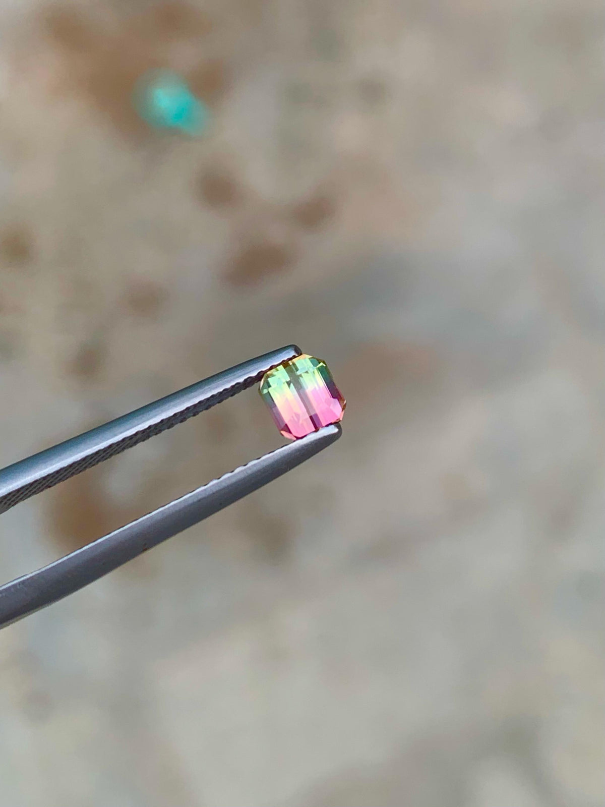 Emerald Cut Bi-Color Tourmaline Gemstone: Peach Pink/Blizzard Blue, 0.65 CT