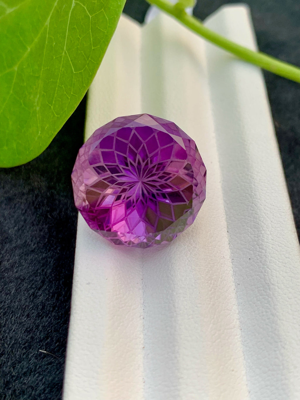 Purple Pink Amethyst Gemstone: Precision Flower Cut, Loupe Clean, 30.95 CT