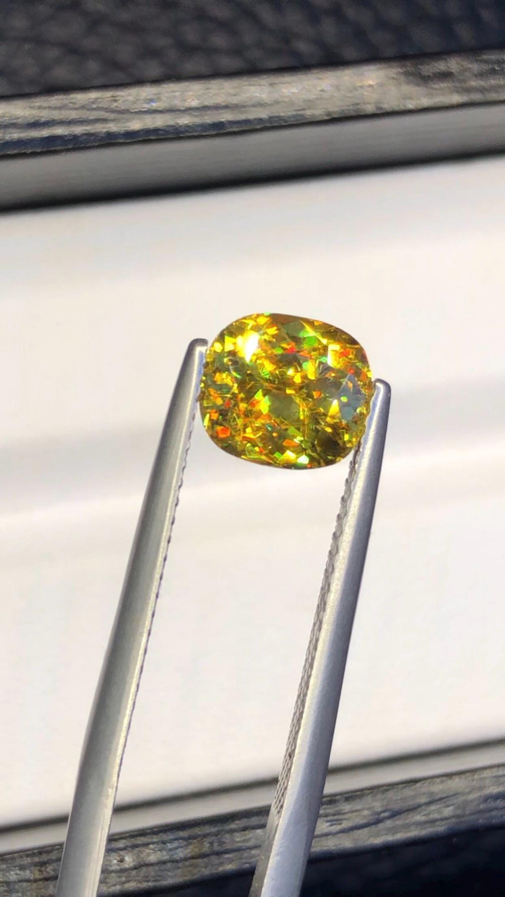 2.05 CT Cushion Cut Sphene Gemstone: Yellow-Red Trichroism