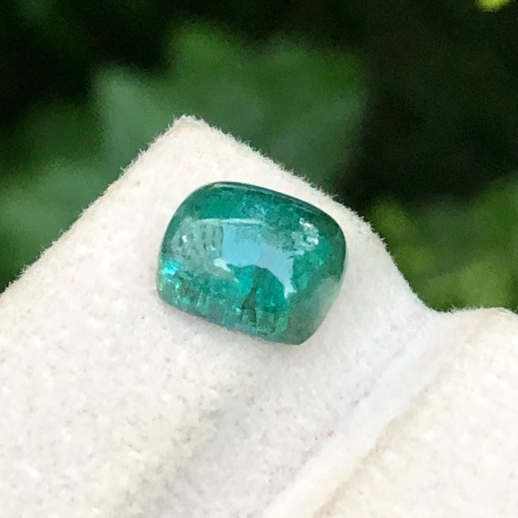 Green Tourmaline Cabochon 3.15 Carat – Elongated Oval Cut from Afghanistan