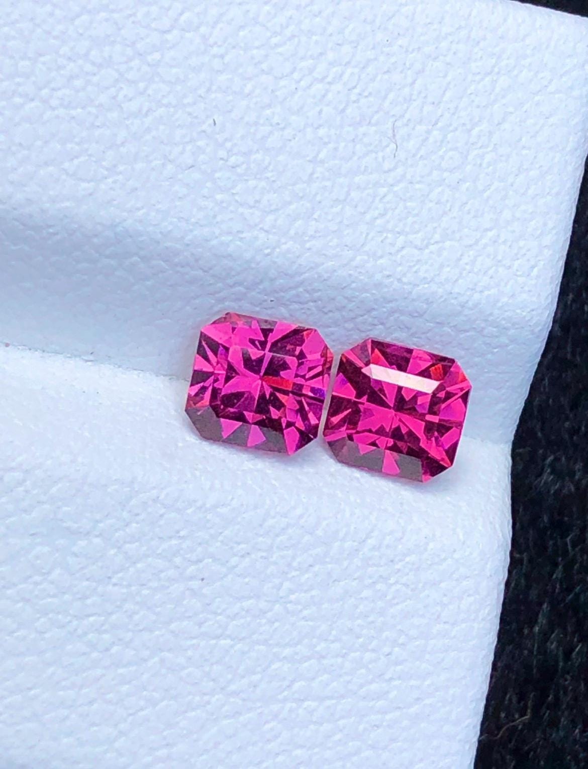 Malaya Garnet 1.55ct Pair Octagonal Radiant Cut Purple Pink Precision Matched Loose Gemstones