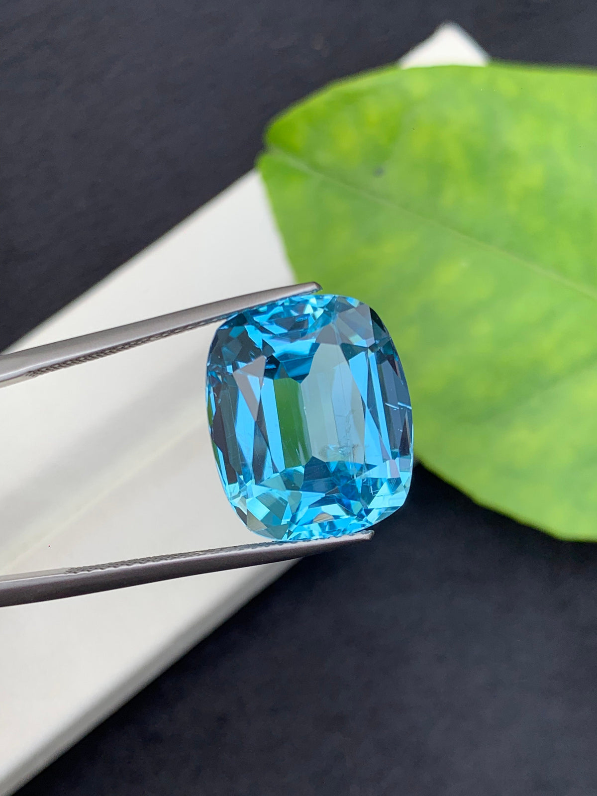 19 CT Swiss Blue Topaz Gemstone: Step Cushion Cut Loose Stone
