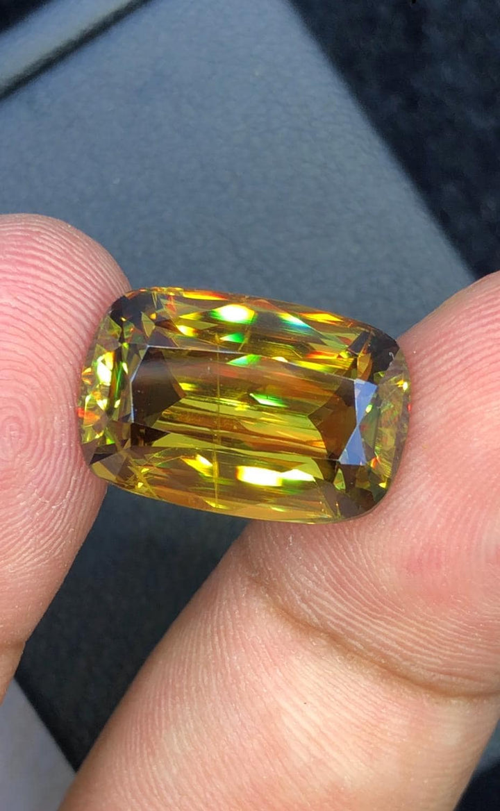 11.80 CT Cushion Cut Sphene Gemstone: Greenish Yellow Titanite, August Birthstone
