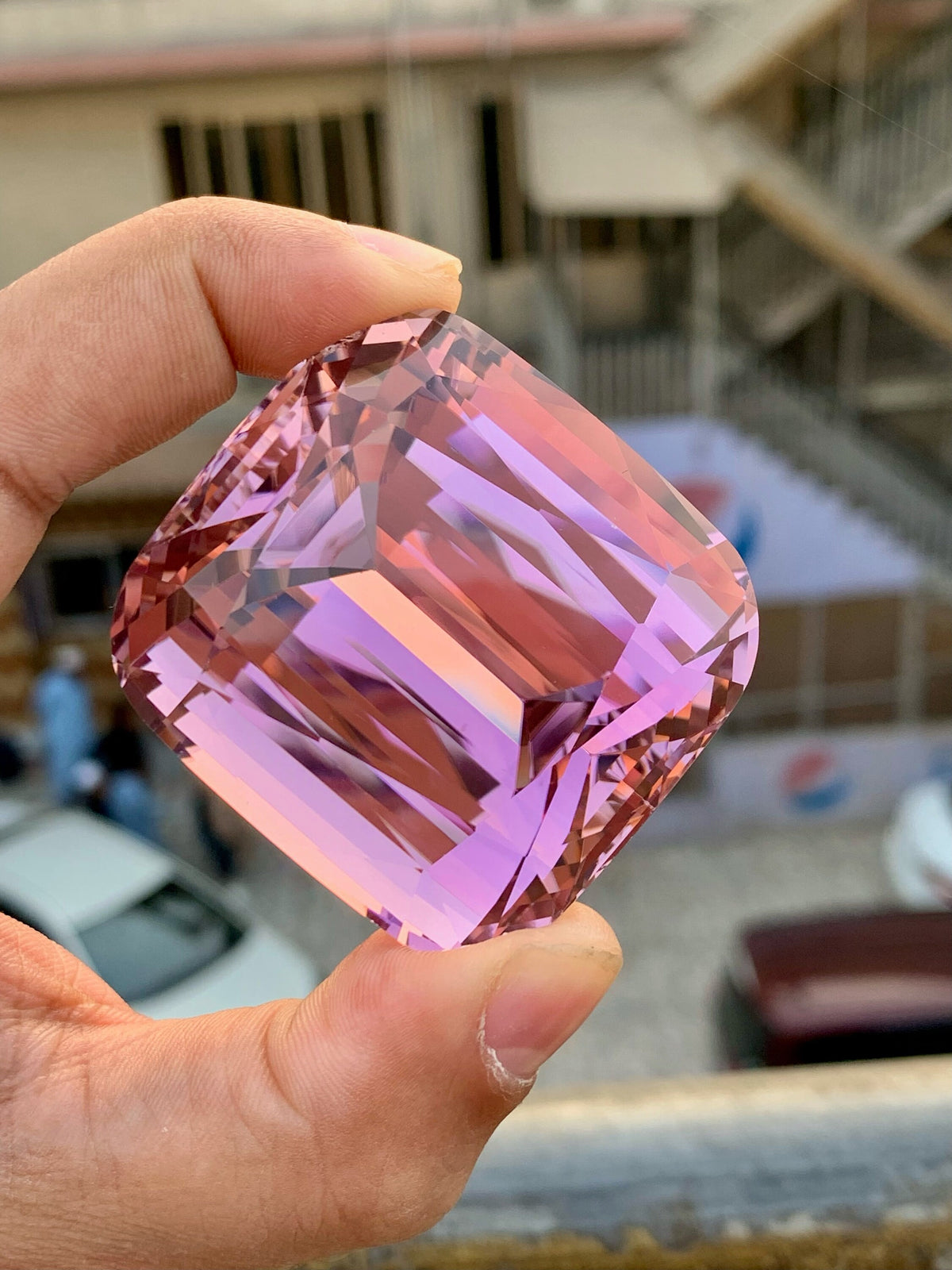 Peach Pink Kunzite Gemstone: 524 CT Cushion Cut, Flawless