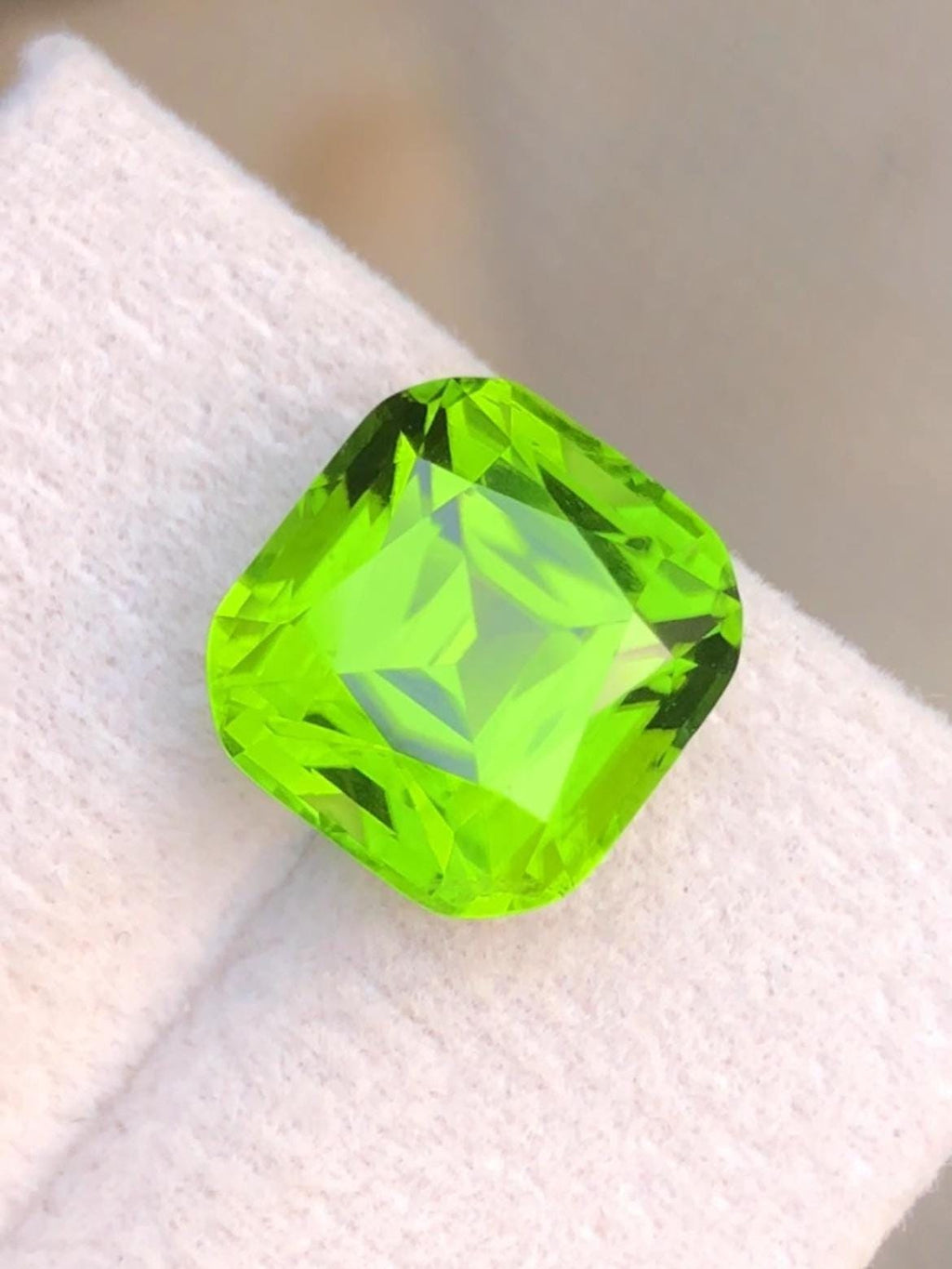 Green Peridot 7.40ct Cushion Cut Supat Mine Pakistan
