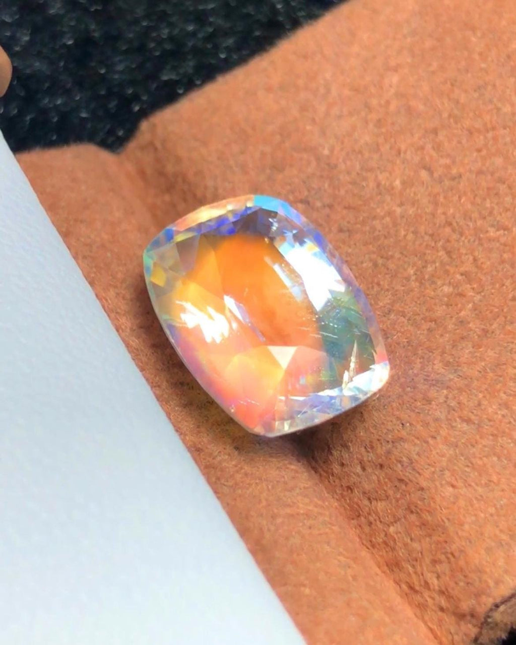 Rainbow Moonstone 5.40 Carat Cushion Cut Gemstone from Madagascar