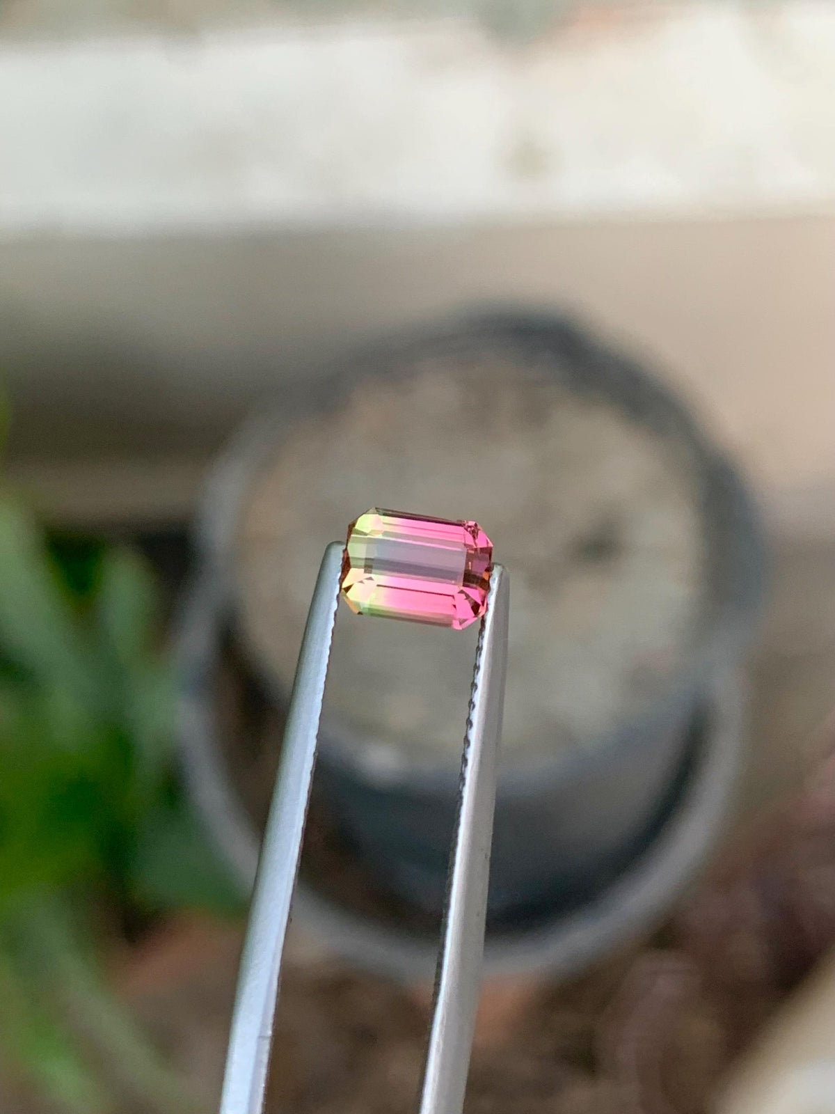 Emerald Cut Bi-Color Tourmaline Gemstone: Pink/Green, 1.30 CT